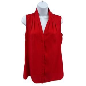 Banana Republic Tank Top WMNS Small Red Pleated Button-Up Sleeveless Lightweight